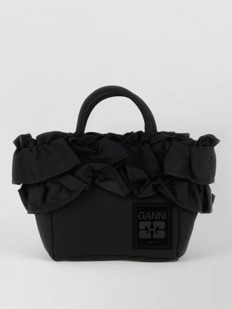 Ganni mini shopper handbag ruffle top handles strap