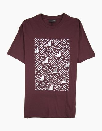 Emporio Armani Mens Armani Jeans Square Logo T-shirt Rosso Sangue 0347 - Red - Size: 44