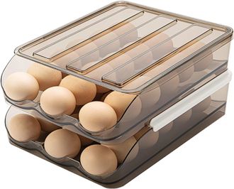 OEM Soporte Apilable De Pl&aacute;stico Para Huevos, Apto Para Refrigerador - Reutilizable - Transparente - Con Tapa - 2 Niveles