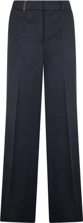 PESERICO Katoenen broek met plooi - Dames - Straight fit broeken - Blauw - XL - Katoen - Broeken