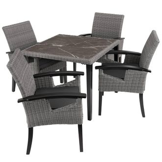 TecTake Garden Table & Chairs - Tarent dining table & 4 Rosarno chairs in Grey | Size: 4 Person