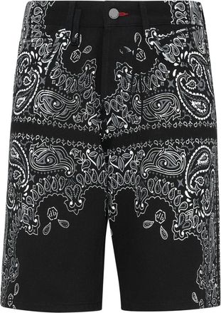 Philipp Plein Denim Shorts Paisley Bandana - Heren - Denim shorts - Zwart - W31 - Denim - Korte Broeken