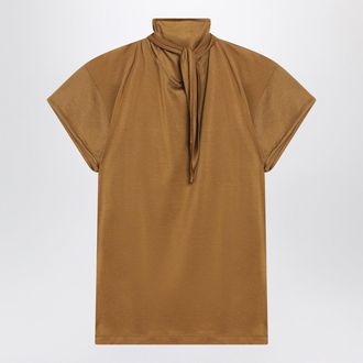 Christophe Lemaire Cinnamon Brown T Shirt With Scarf Detail