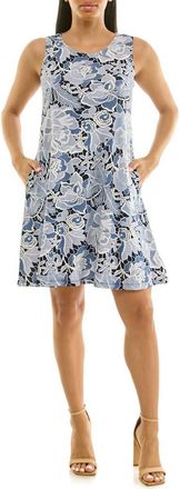 Nina Leonard Sleeveless Trapeze Dress in Blue/White at Nordstrom Rack, Size X-Large