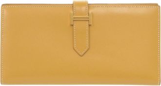 Herm&egrave;s Yellow Tadelakt Leather Long Wallet (Bi-Fold) (Pre-Owned)