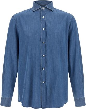 Brunello Cucinelli Heren, Overhemden, Blauw, Maat: XL Denim