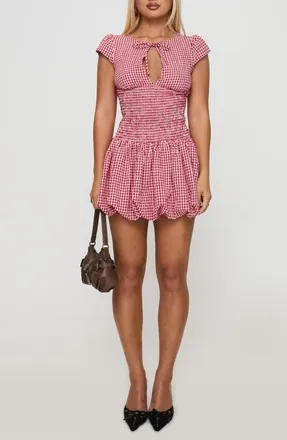 Princess Polly Ladybug Gingham Smocked Minidress in Red at Nordstrom, Size 10