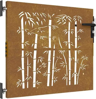 Berkfield Home Garden Gate 85x100 cm Corten Steel Bamboo Design in Brown