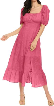 London Times Square Neck Eyelet Midi Dress In Pink Lemonade