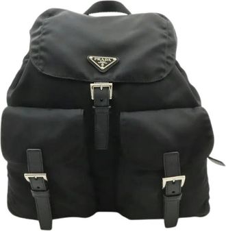 Prada Pre-owned Nylon Leather Triangle Logo Backpack - Dames - Vintage Rugzakken - Zwart - ONE Size - Nylon - Vintage