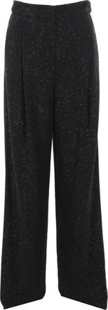 Max Mara Zwarte Sequin Wijde Pijpen Broek - Dames - Wijde Broeken - Zwart - S - Wol - Broeken