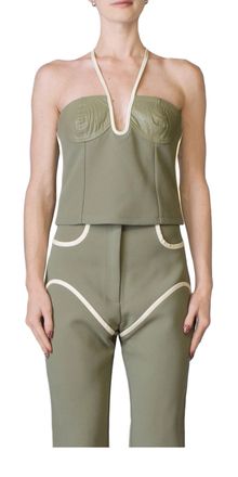 Paris Georgia Nassia Singlet Top In Khaki & Cream