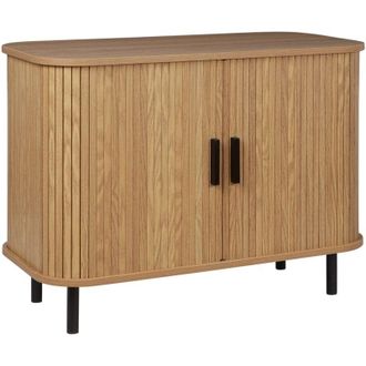 Beliani Credenza retr&ograve; ad ante scorrevoli MDF Gambe in metallo Legno chiaro Bradley