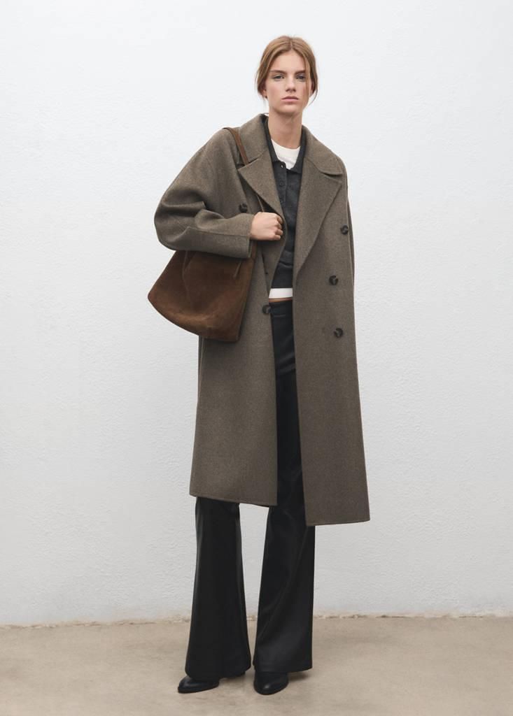 Manteau laine fait main oversize marron moyen - Femme - XXL - MANGO