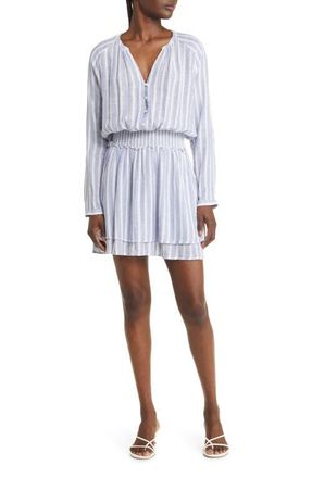 Rails Jasmine Stripe Smocked Waist Long Sleeve Linen Blend Dress in Rhone Stripe at Nordstrom, Size Small