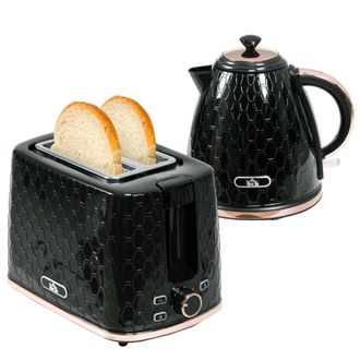 HOMCOM Kettle and Toaster Set 1.7L Fast Boil Kettle & 2 Slice Toaster Set Black | TJ Hughes