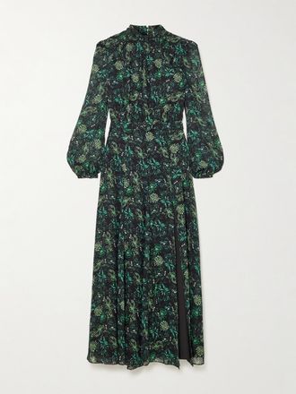 Saloni Abito Midi In Georgette Di Seta Stampato Con Cintura Jacqui B - Verde