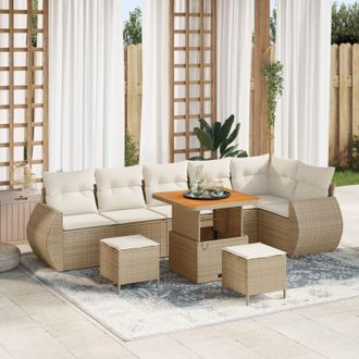 vidaXL Vidaxl - Conjunto De Sof&aacute; De Jard&iacute;n 9 Pcs Beige Y Crema 80 X 80 X 71 Cm