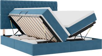 vidaXL Cama De Almacenamiento Led Con Colch&oacute;n Azul Oscuro 180 X 200 Cm Vidaxl