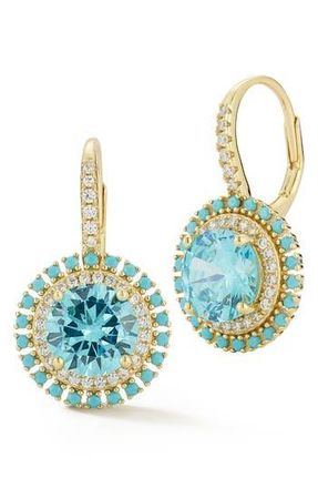 Sphera Milano Cubic Zirconia & Synthetic Turquoise Halo Lever Back Earrings in Gold/blue at Nordstrom Rack