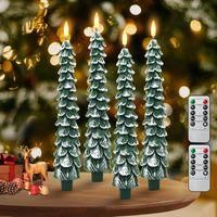 OEM Velas Sin Llama Con Control Remoto - Juego De 4 Velas Navide&ntilde;as A Pilas Con Forma De &Aacute;rbol De Navidad, Dise&ntilde;o De &Aacute;rbol Nevado, Llama Parpadeante 3d, D