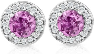 Pompeii3 5/8ct Halo Diamond Pink Sapphire Studs 14K White Gold