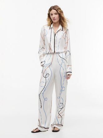 Tommy Hilfiger Womens Nautical Rope Print Twill Pant - White - 4