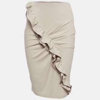 Emporio Armani Beige Jersey Ruffle Detail Pencil Skirt