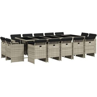 vidaXL Set Comedor Jard&iacute;n Y Cojines 15 Pzas Rat&aacute;n Sint&eacute;tico Gris Claro Vidaxl