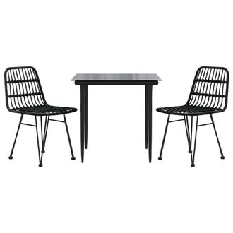 Berkfield Home Beautiful 3 Piece Garden Dining Set Black Poly Rattan