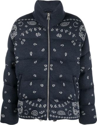 Alanui Blue Bandana Jacquard Puffer Jacket
