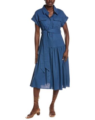 Gracia Cap Sleeve Linen-Blend Shirtdress