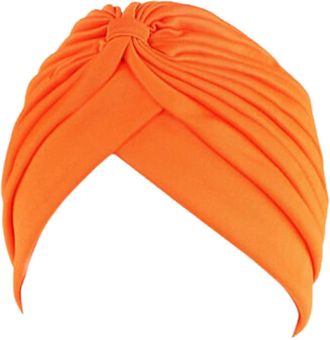 Generic NEW Women Muslim stretch TURBAN HAT chemo cap hair loss Head Scarf wrap cover plain Night Sleeping Cap (Orange)