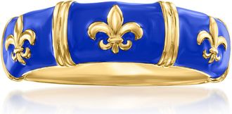 Ross-Simons Blue Enamel Fleur-De-Lis Ring in 18kt Gold Over Sterling
