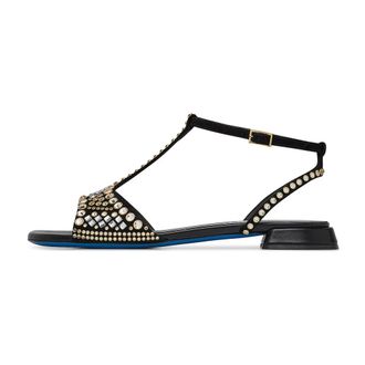 Loriblu Schoenen, Dames, Veelkleurig, 38 EU, Leer, Sandaal sieraad in nappaleer en zwart suède