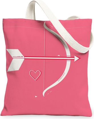Generic Valentines Day Peach Canvas Tote Bags, Heart Arrowhead Pattern Reusable Shopping Bags, Stylish Lightweight Washable Shoulder Strap Canvas for Gym Outd