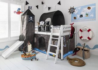 N&ouml;a & Nani Moro Cabin Bed with Slide & Pirate Hideaway Package in White | Size: Single