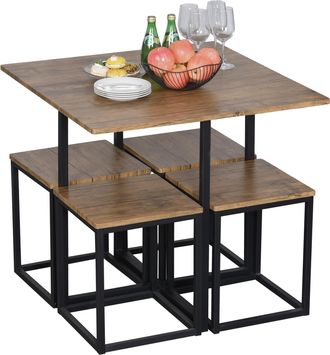 HOMCOM Set 5 Pz Tavolo Con Sgabelli In Stile Industriale Per Cucina - Homcom