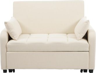 STILVORA Sof&aacute; Convertible 2 Plazas En Algod&oacute;n Lino Con Respaldo Ajustable 3 Posiciones Y 2 Cojines, Beige