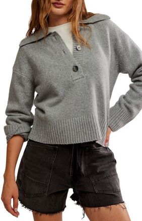 Free People Trading Up Cotton Blend Polo Sweater in Grey Heather at Nordstrom, Size X-Small