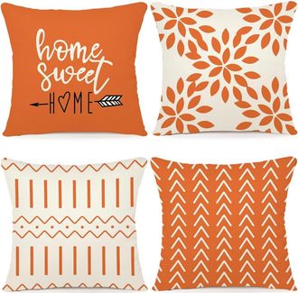 OEM Juego De Fundas De Almohada De Oto&ntilde;o, 45 X 45 Cm, Juego De 4 Piezas, Fundas De Almohada Con Ribete De Lino Naranja, Aptas Para Sof&aacute;s, Camas Y Coches C