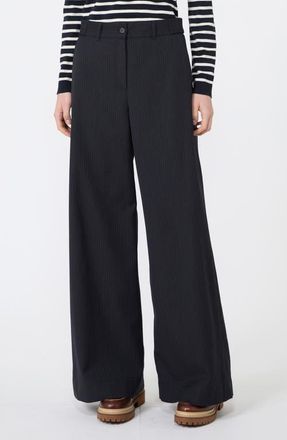Max Mara Bravo Pinstripe Wide Leg Virgin Wool Blend Pants in Navy at Nordstrom, Size 10