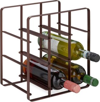 Relaxdays Relaxdays Metal Wine Rack, 9 Bottles, Powder-Coated Iron, 30 x 27.5 x 20 cm, Free Standing Holder, Kitchen & Bar, Brown
