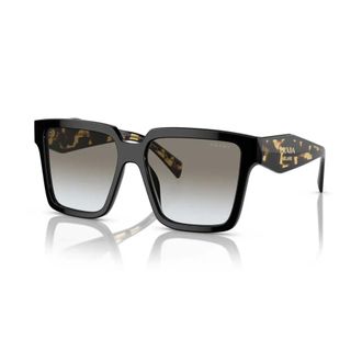 Prada Sunglasses, female, Black, 56 MM, Square Sunglasses with Gray Lenses and Havana Arms