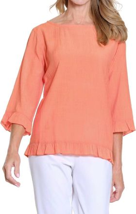 Multiples Ruffle Hem Woven Top In Melon