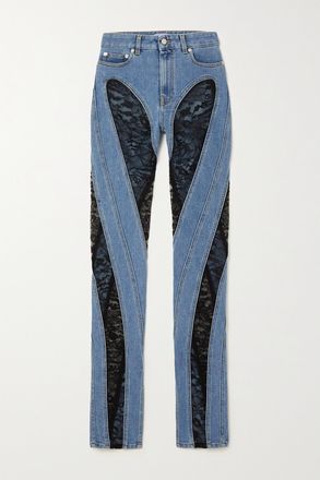 MUGLER Jeans Skinny A Vita Alta Con Pannelli In Pizzo - Blu