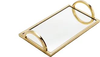 Classic Touch Rectangular Mirror Tray with Gold Handles -12L