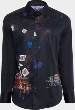 Robert Graham Mens Royal Flush Poker-Print Button-Down Shirt