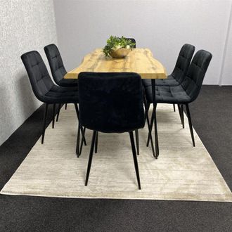 Kosy Koala Wooden Dining Table and 6 Black Velvet Chairs - Stylish Dining Room Furniture