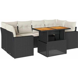 vidaXL Set De Sof&aacute;s De Jard&iacute;n 7 Pzas Con Cojines Rat&aacute;n Sint&eacute;tico Negro Vidaxl